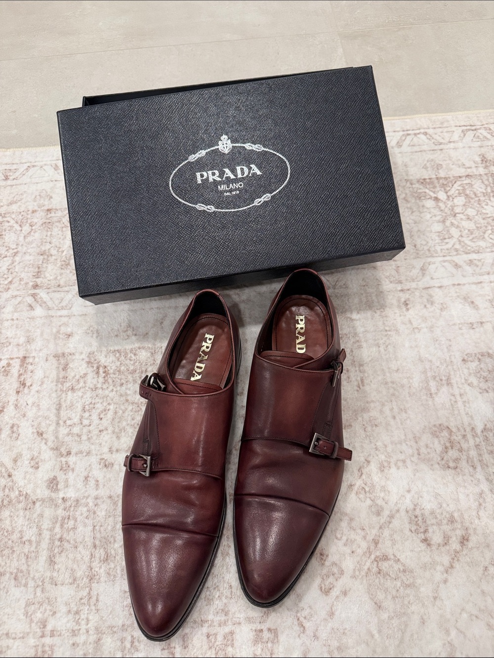 RARE Prada Cordovan Double Monk Strap Dress Shoes Men’s 11.5 w box - Picture 1 of 6